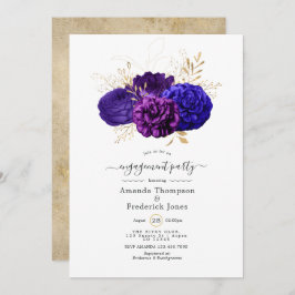 Lila, Royal Blue & Gold Floral Engagement Party Einladung