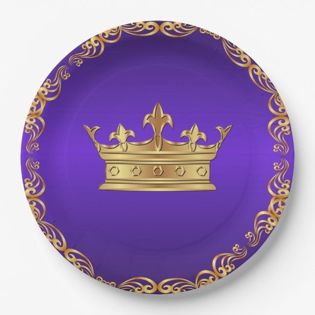 Lila Royal Crown Pappteller (Vorderseite)