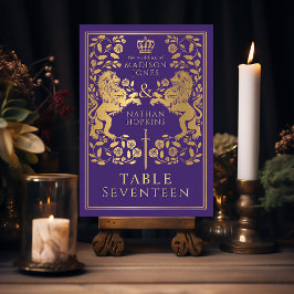 Lila Royal Mittelalterliche Löwenhochzeit Tischnummer