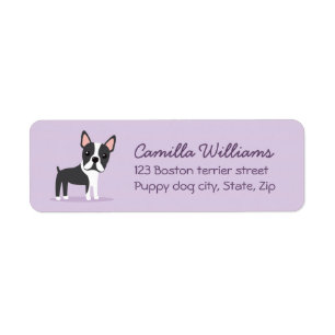 Lila Rücksendeadressen-Aufkleber Boston-Terriers