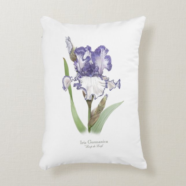 Lila Ruffled Iris Floral Botanische Kunst Dekokissen (Vorderseite(Vertikal))
