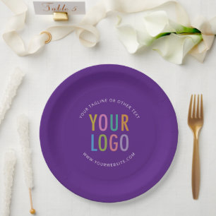 Lila runde Pappteller Geschäft-Logo bedruckt