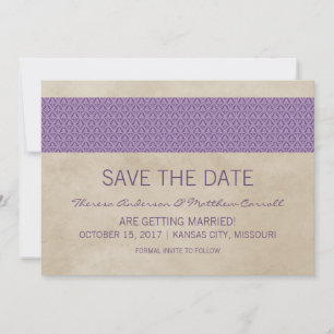 Lila Rustic Damast Save-the-Date-Einladung Einladung