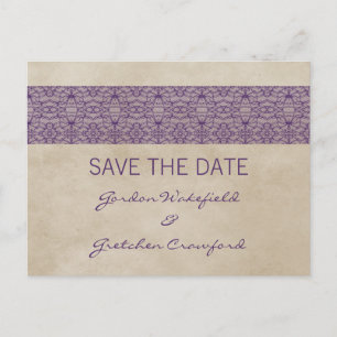Lila Rustic Lace Save-the-Date-Postkarte Ankündigungspostkarte