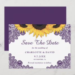 Lila Rustikal-Chic-Sonnenblumenhochzeit Save The Date