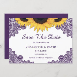 Lila Rustikal-Chic-Sonnenblumenhochzeit Save The Date