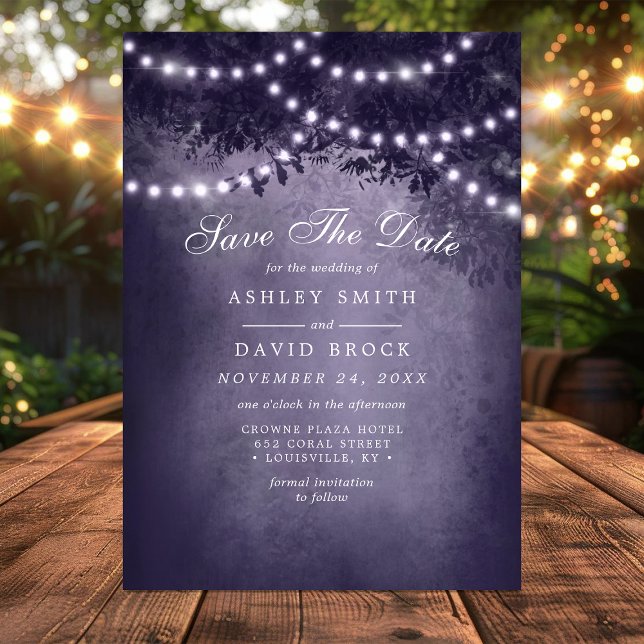 Lila Rustikale Baum-Lichterkette Save-the-Date Save The Date (Von Creator hochgeladen)