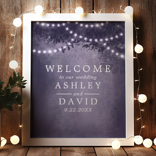 Lila Rustikale Baumlichter Hochzeitswillkommenssch Poster