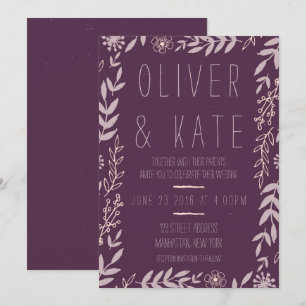 Lila-rustikale Blumenhochzeits-Einladung Einladung