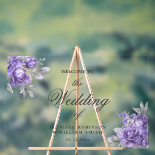 Lila Rustikale Blumige Elegante Skript Hochzeit Acrylschild