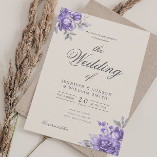 Lila Rustikale Blumige Elegante Skript Hochzeit Einladung