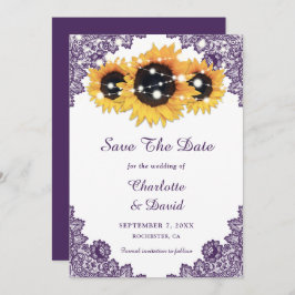 Lila Rustikale Chic Lace Sonnenblume Save The Date