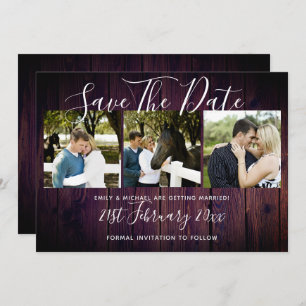Lila Rustikale FOTO-Collage Save the Date Hochzeit Einladung