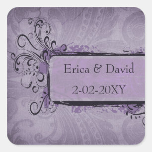 Lila Rustikale Hochzeit Quadratischer Aufkleber