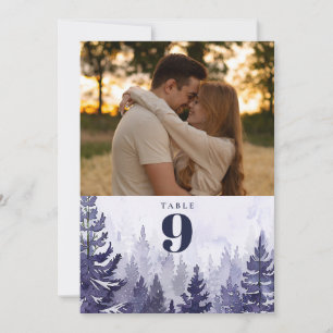Lila Rustikale Kiefernwald Foto-Tischnummer Einladung
