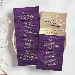 Lila Rustikale Lichterketten Hochzeitsprogramm Programm