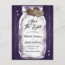 Lila rustikale Mason Jar String Lights Wood Weddin Ankündigungspostkarte