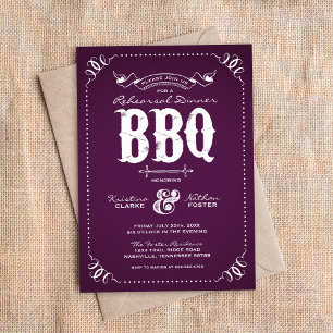 Lila Rustikale Probedinner BBQ Einladung