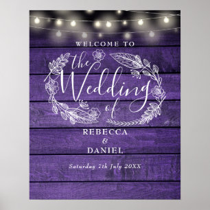 Lila rustikale String-Lights Begrüßungszeichen Poster