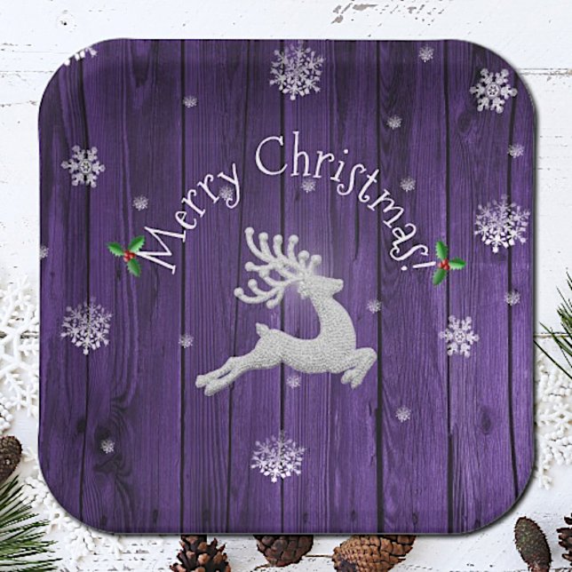 Lila Rustikale Weihnachtswaschmaschine Pappteller (Purple Rustic Christmas Reindeer Paper Plates)