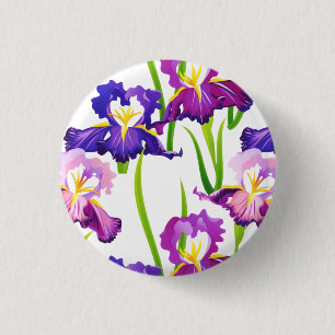 Lila Rustikale Wiese Iris Blume Aquarell Button