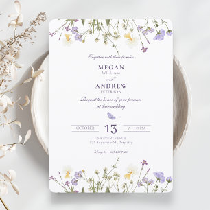 Lila Rustikale Wildblumen Hochzeit Einladung