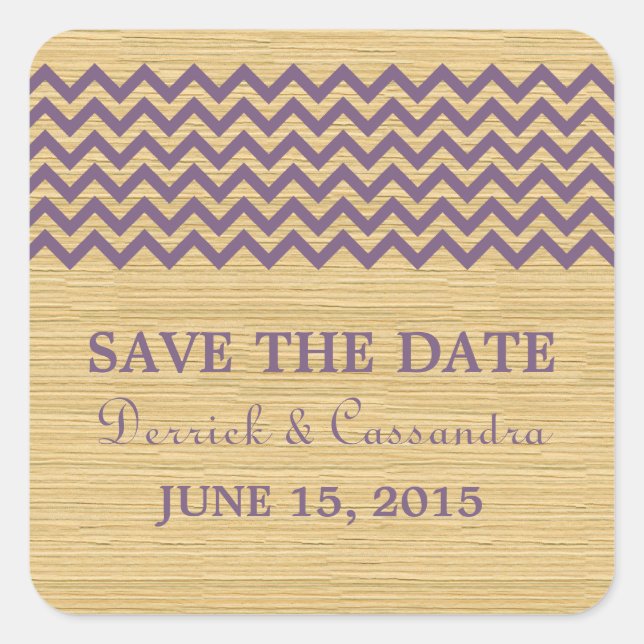 Lila Rustikale Zickzack Save the Date Stickers (Vorderseite)