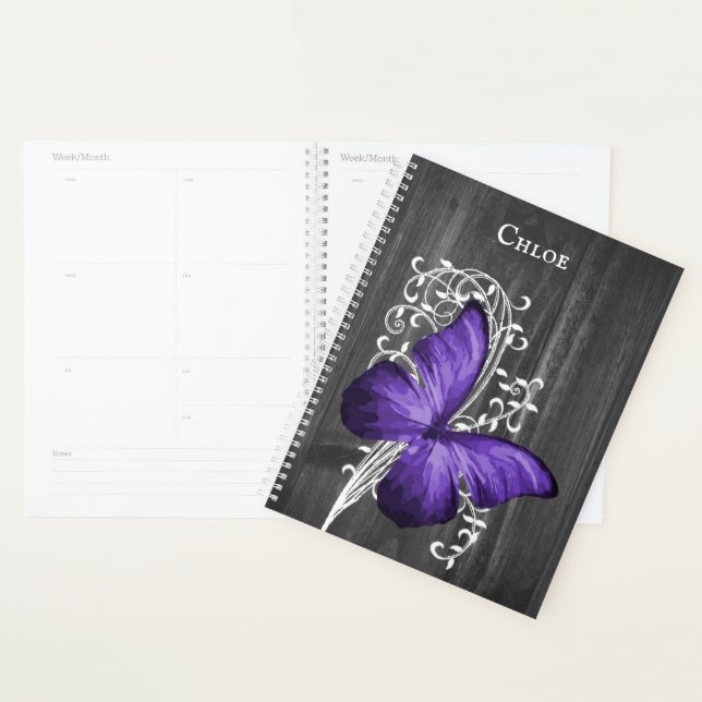 Lila rustikaler Butterfly-Personalisierter Planer (Anzeige)