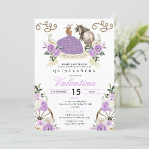 Lila rustikaler Charro Cowgirl Western Quinceañera Einladung