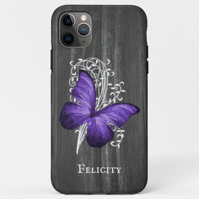 Lila Rustikaler Schmetterling Personalisiert Case-Mate iPhone Hülle (Rückseite)