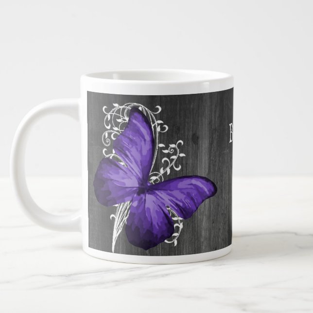 Lila Rustikaler Schmetterling Personalisiert Jumbo-Tasse (Links)