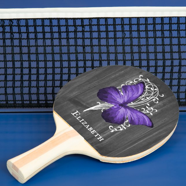 Lila Rustikaler Schmetterling Personalisiert Tischtennis Schläger (InSitu)
