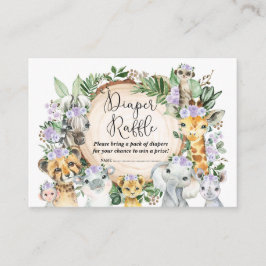 Lila Safari-Tiere Baby-Windeln Raffle Begleitkarte