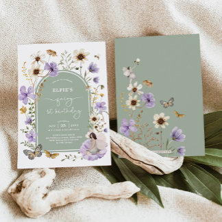 Lila Sage Green Fairy erste Geburtstagsparty Einladung