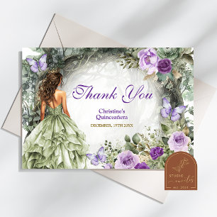Lila Salbei Grüne Whimsical-Wald-Quinceanera Dankeskarte