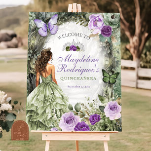 Lila Salbei Grüne Whimsical Wald Quinceanera Poster