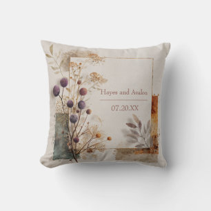 Lila Samenschote Botanischer Goldrahmen Aquarell Kissen
