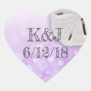 Lila Sand-Dollar-Hochzeitsticker Herz-Aufkleber