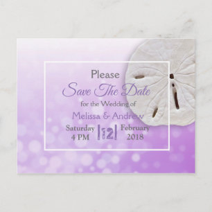 Lila Sanddollar Hochzeit Save the Date Ankündigungspostkarte