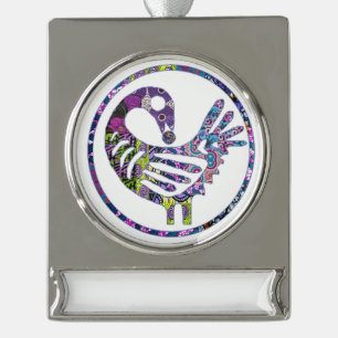 Lila Sankofa Bird Banner-Ornament Silber