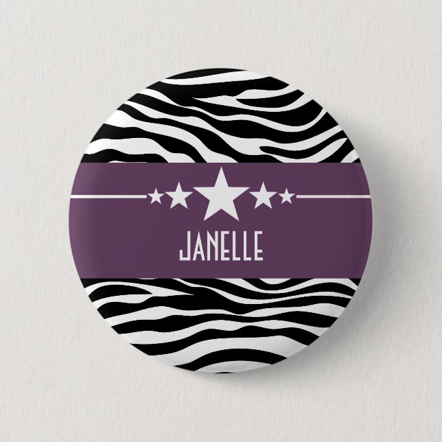 Lila Sassy Star Zebra Button (Vorderseite)