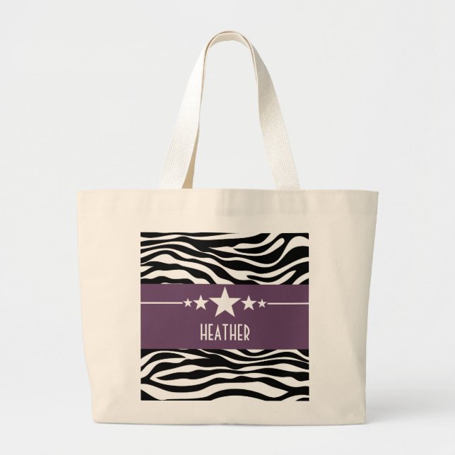 Lila Sassy Star Zebra Tote Bag Jumbo Stoffbeutel (Vorne)