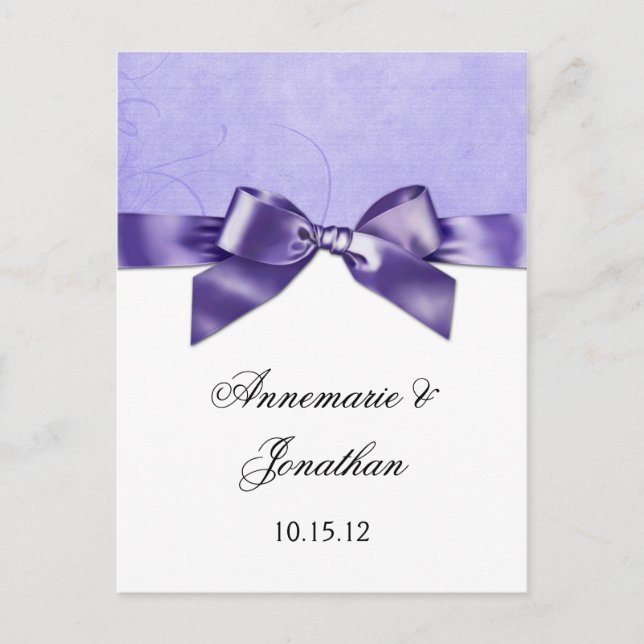 Lila Satin Ribbon Save the Date Ankündigungspostkarte (Vorderseite)