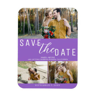 Lila Save the Date Hochzeit 3 Fotos Magnet