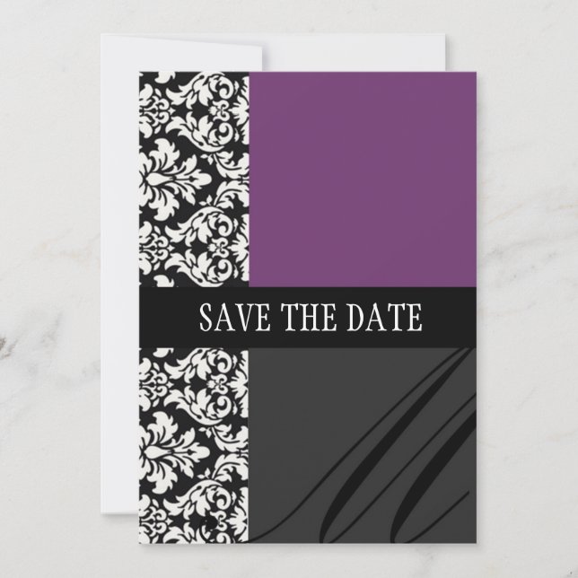 Lila Save the Date Karte Damaske (Vorderseite)