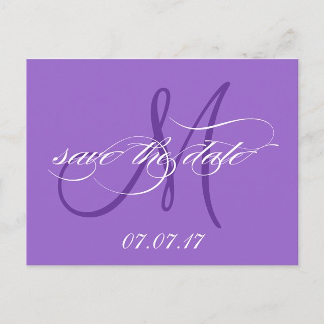 Lila Save the Date Monogramm Postkarte (Vorderseite)