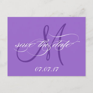 Lila Save the Date Monogramm-Postkarte Ankündigungspostkarte