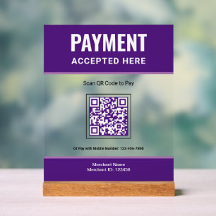 Lila Scan to Pay QR-Code Geschäftsbezahlung Acrylschild