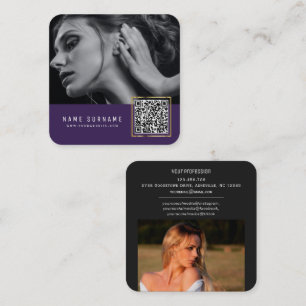 Lila scannbares Strichcode QR-Foto Quadratische Visitenkarte