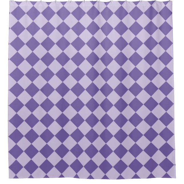 Lila Schachbrett Diamant Muster Duschvorhang (Vorderseite)